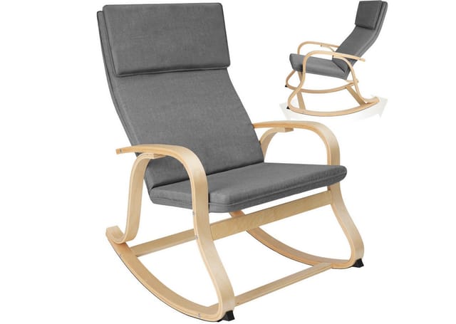 tectake Schaukelstuhl Relaxsessel Roca aus Birkenholz 150kg (Set, 1 St), Geschwungenes Gestell aus massivem Birkenholz