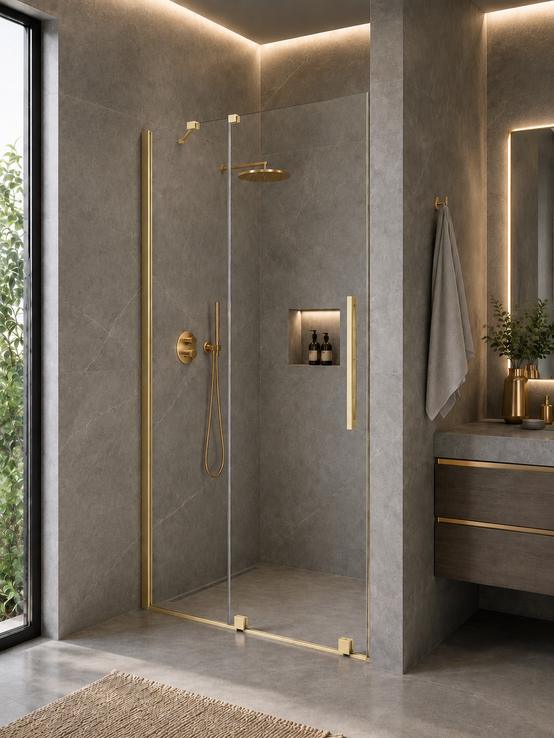 Wendbare 100 Cm Duschkabine Mit Gebürsteten Goldleisten Und 6 Mm Starkem, Klarem Sicherheitsglas Deante Nivis Ktjr30r 100 Cm