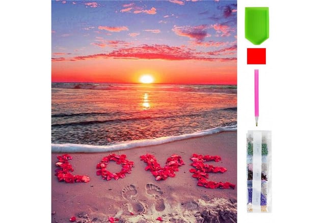 LA CUTE Malen nach Zahlen 5d Diamond Painting Strand Love Malen nach Zahlen 30x40cm (Komplettset für 5D Diamond Painting inklusive Leinwand, Diamanten und Werkzeugen, Diamond Painting Set mit Zubehör für DIY-Kreativität und Entspannung), 30x40cm 5D Diamond Painting mit präziser Klebeschicht & Zubehör