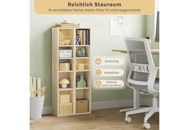 Woltu Bücherregal, 2-tlg., Aufbewahrungsregal mit 10 Fächern, CD-Ständer