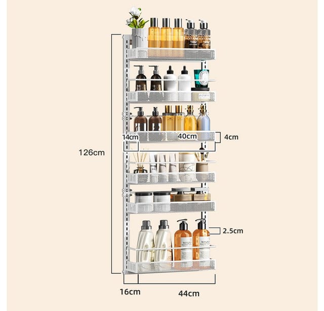 GarveeMore Küchenorganizer-Set 6-Layer Carbon Stahl Tür hängenden Korb Lagerung Regal Wandhalterung, 126x44x16cm Badezimmerzubehör Schlafzimmer Tür dahinterLücke Löcherfre