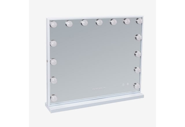 FENCHILIN Schminkspiegel mit LED-Beleuchtung und Bluetooth weiß 58/46 cm