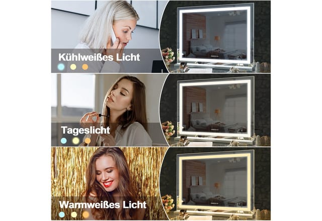 FENCHILIN Schminkspiegel mit LED Lichtleiste gestreute Diamanten weiß 80/58 cm