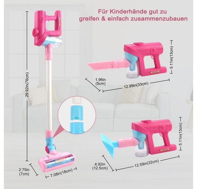 Minicloss Kinder-Staubsauger Spielzeugstaubsauger für Kinder 3 4 5 6 Jahren,Rollenspiele, mit Licht und Sound,Kinderstaubsauger mit Echter Saugfunktion