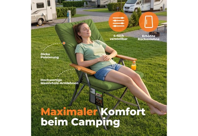 Homecall Campingstuhl Faltbar Hochlehner Luxus Klappstuhl Mit 4,5cm Dicke Gepolstert, (150kg Belastbar Mit 4 Positionen Verstellbar Angelstuhl, 1 St), Für Garten Balkon Wohnmobil (grün)