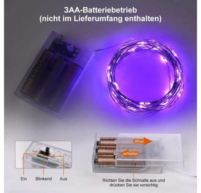 Jibenhome LED-Streifen Lila LED Kupferdraht-Lichterkette Batteriebetrieben 30-100 LEDs, Halloween & Weihnachten Dekoration