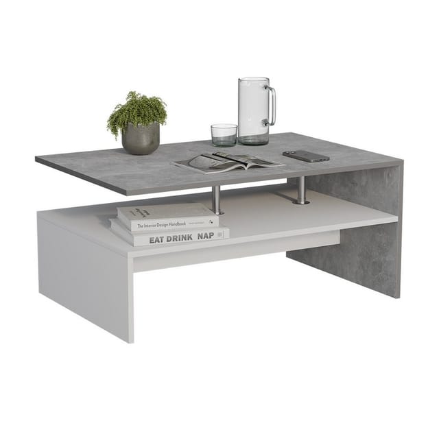 Vicco Couchtisch Amato, Beton/Weiß/Weiß, 90 x 52.6 cm (1-St)