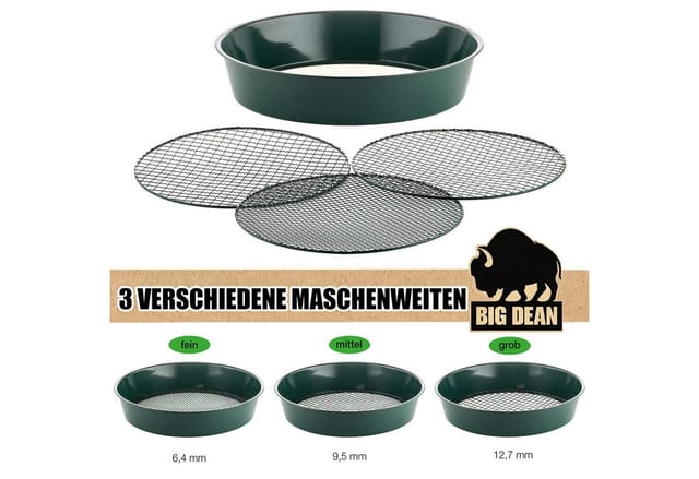 BigDean Gartensieb aus Metall mit 3 Maschenweiten 6,4 mm/9,5 mm/12,7 mm - Erdsieb, Kunststoff, Metall, (Packung, 1-St., Gartensieb), Robustes Metall, Vielseitig Einsetzbar