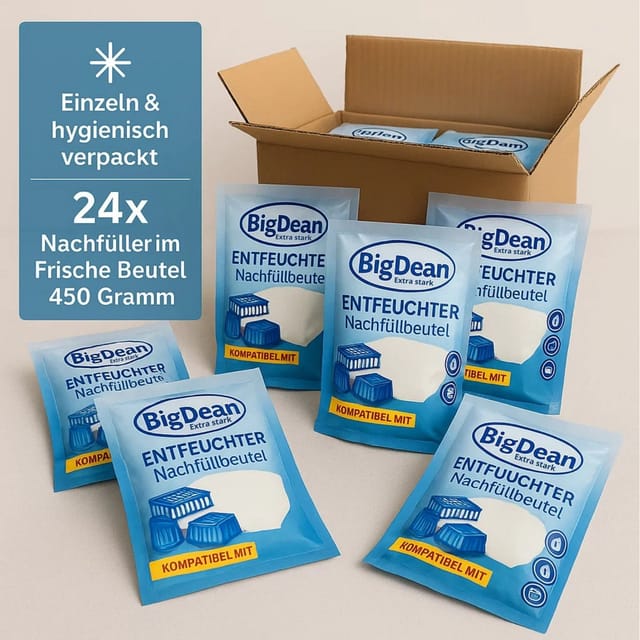 BigDean Granulat-Luftentfeuchter 24er Set Luftentfeuchter Nachfüllpack, Tank 0 l, Stromlos, Granulat-Entfeuchter, Nachfüllpackung