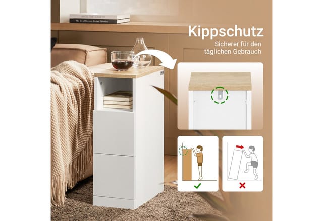 SoBuy Nachttisch FBT149, Nachtschrank Beistelltisch Nachtkommode Couchtisch, Holz, Nachttisch schmal, mit 2 Schubladen und Ablage, 1er Set/2er Set, Weiß