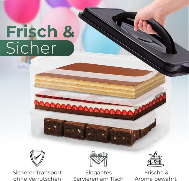 Novaliv Aufbewahrungsbox 31156-31157-31218-1x, Novaliv Kuchen-Transportbox mit einer Etage und Deckel und Einlage (Re