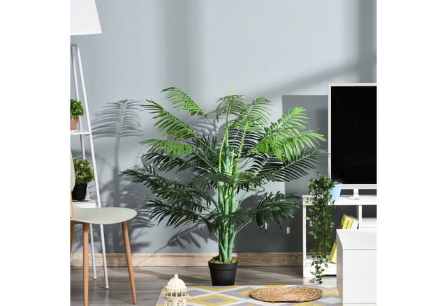 Kunstpflanze Kunstpflanze im Topf wie echt Palme, Outsunny, Höhe 125 cm, Kunstpalme mit 18 Blättern für Wohnzimmer Balkon Büro Dekoration