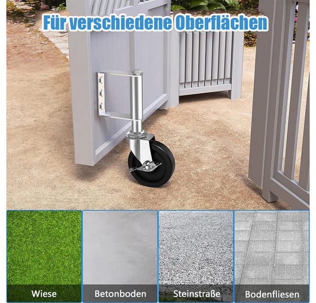 TUWENA Lenkrolle Torrolle 102mm mit Federbelastung, Rad mit Federung, 100kg Tragkraft, Drehbare Torrolle für Holztore, Zäune, Gartentor und Metalltore