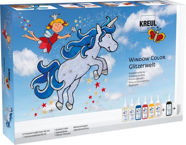 Kreul Fenstersticker Fenstermal-Set Window Color Glitzerwelt, Komplett-Set