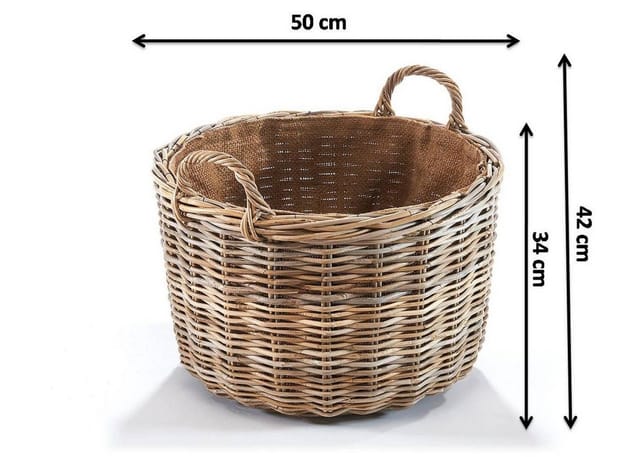 Kobolo Kaminholzkorb Holzkorb rund aus grauem Rattan mit Leinenstoff
