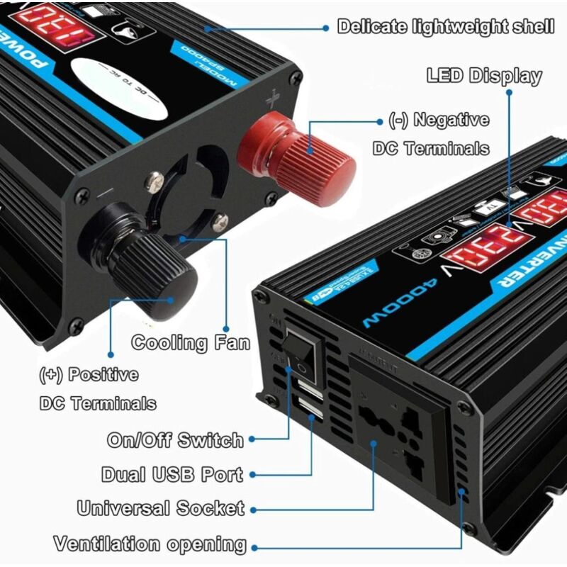 4000w 12v Auf 220v / 110v Led Kfz-wechselrichter, Ladegerät, Adapter, Dual-usb-spannungswandler, Modifizierte Sinuswelle, 12v-220v Npterbl