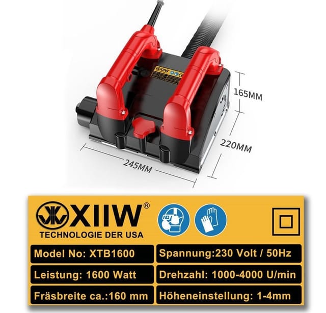 XERSEK Winkelschleifer 1600W Betonfräse Mauerfräse Putzfräse Betonschleifer Sanierungsfräse, max. 4000 U/min, Winkel Schleifer Fräse Wand Renovierungsfräse für weichen Oberflächen