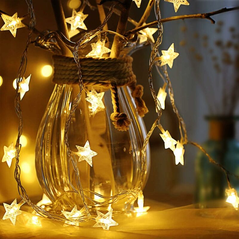 Sternen-lichterkette, 6 M, 40 Batteriebetriebene Led-lichterketten Für Weihnachten, Schlafzimmer, Innen- Und Außenbereich (warmweiß)