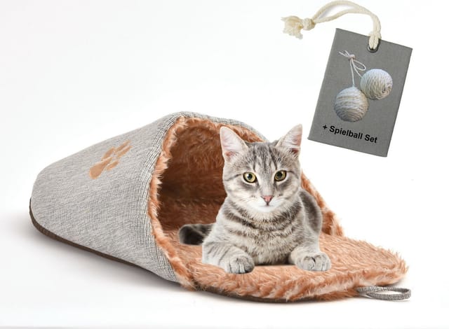 Rohrschneider Tierkissen Tierbett Katzenbett Kuschelschuh Weich mit extra Spielkugelset