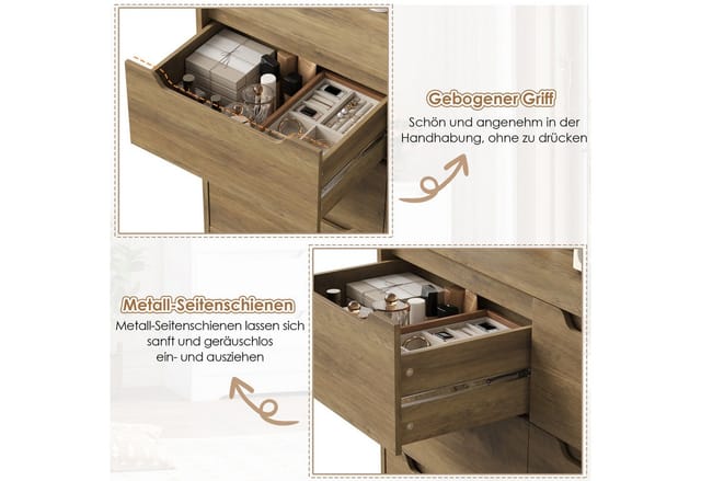 HOMECHO Kommode, Sideboard mit 6 Schubladen, Komodenschrank aus Holz
