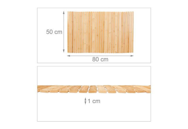 relaxdays Badematte Badvorleger aus Bambus 80x50 cm, Höhe 10 mm, Bambus
