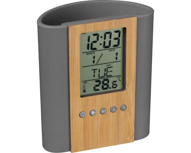 Macma Organizer Stifteköcher mit Uhr, Thermometer, Kalender, Wecker, Timer