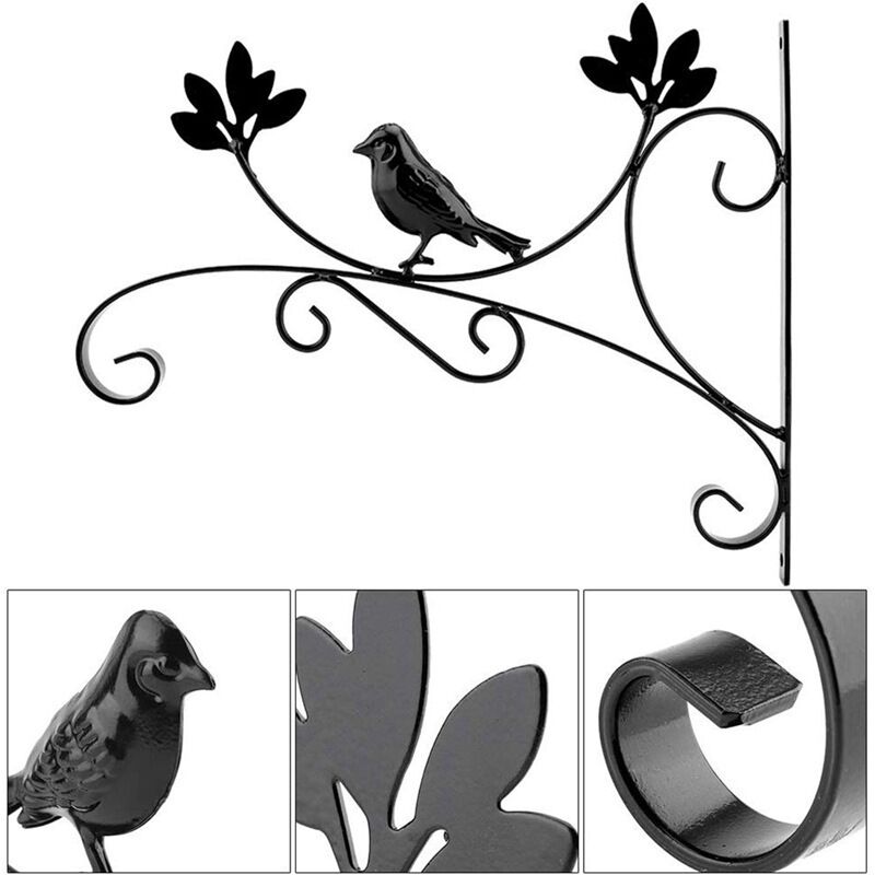 Schwarzer Haken, Vogelförmiger Pflanzenhänger Aus Metall, Hängekorbhalterung Für Garten Und Balkon