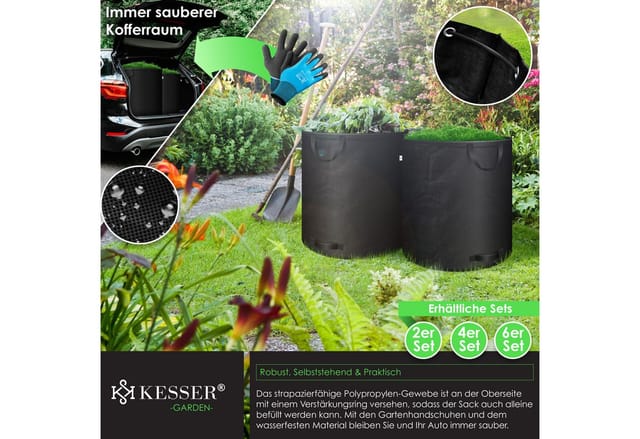 KESSER Gartensack, 500 l, (4-tlg), Gartensack Set Laubsack Gartenabfallsack inkl. Handschuhe