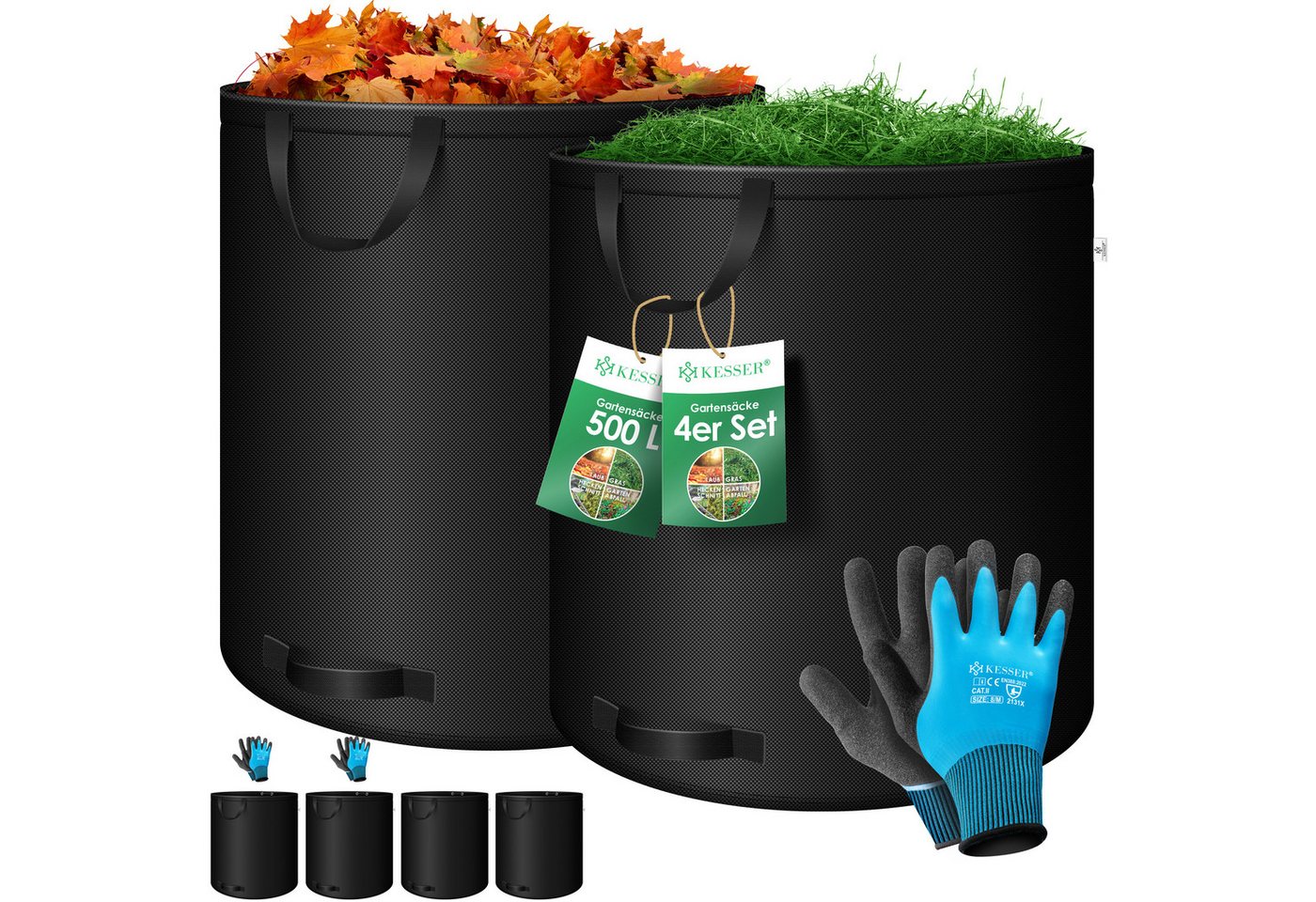 KESSER Gartensack, 500 l, (4-tlg), Gartensack Set Laubsack Gartenabfallsack inkl. Handschuhe Bild 3