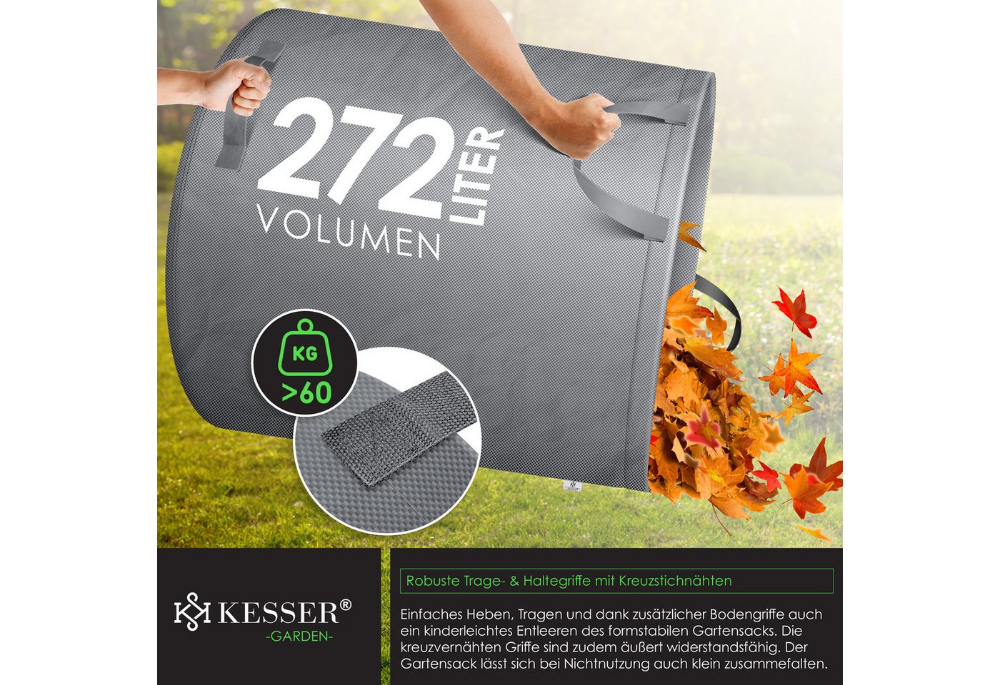 KESSER Gartensack, 272 l, (3-tlg), Gartensack Set Laubsack Gartenabfallsack inkl. Handschuhe Bild 2