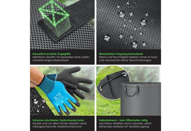 KESSER Gartensack, 272 l, (6-tlg), Gartensack Set Laubsack Gartenabfallsack inkl. Handschuhe
