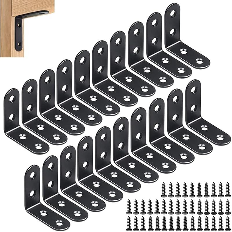 Schwarze Edelstahl-winkelverbinder, 20 Stück, 40 X 40 Mm, 90°-l-förmige Winkelverbinder Mit 80 Schrauben