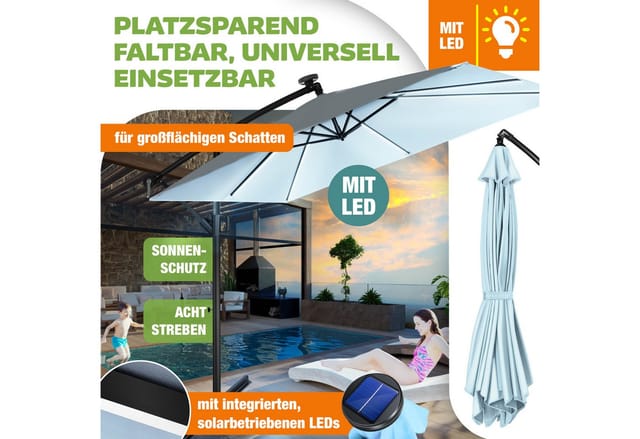 KESSER Ampelschirm, Ø350cm Sonnenschirm inkl. Abdeckung & Wind- & wetterfest