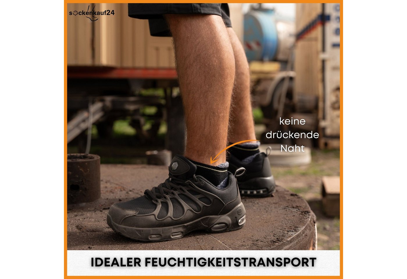 sockenkauf24 Arbeitssocken Herren kurze Socken Sneaker Arbeitssocken atmungsaktiv mit Lasche (6er-Pack) Vollfrottee verstärkte Belastungszonen