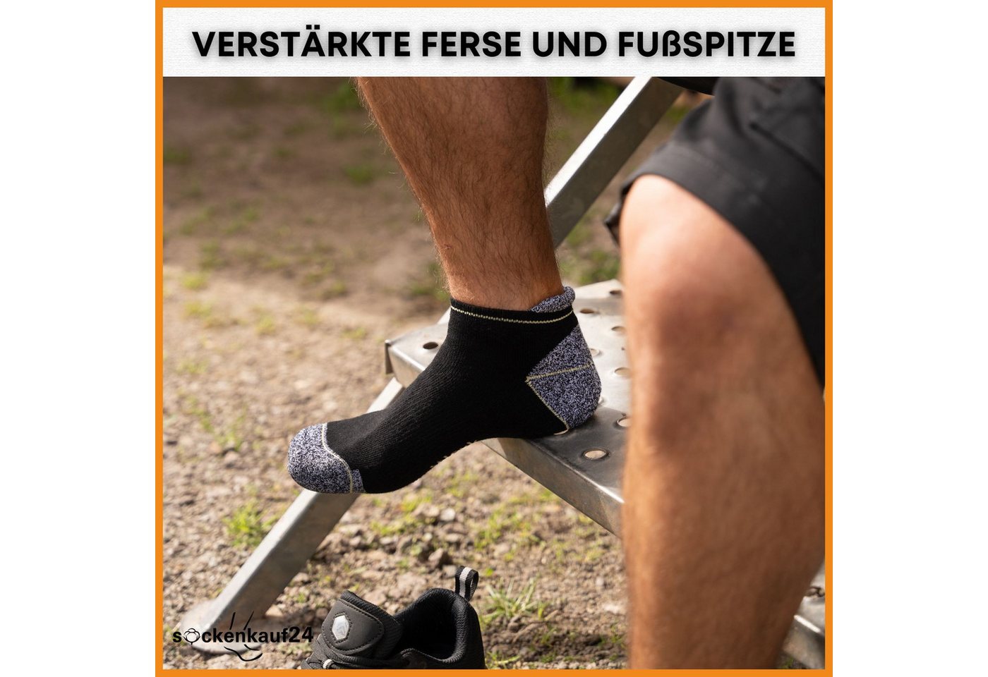 sockenkauf24 Arbeitssocken Herren kurze Socken Sneaker Arbeitssocken atmungsaktiv mit Lasche (6er-Pack) Vollfrottee verstärkte Belastungszonen Bild 3