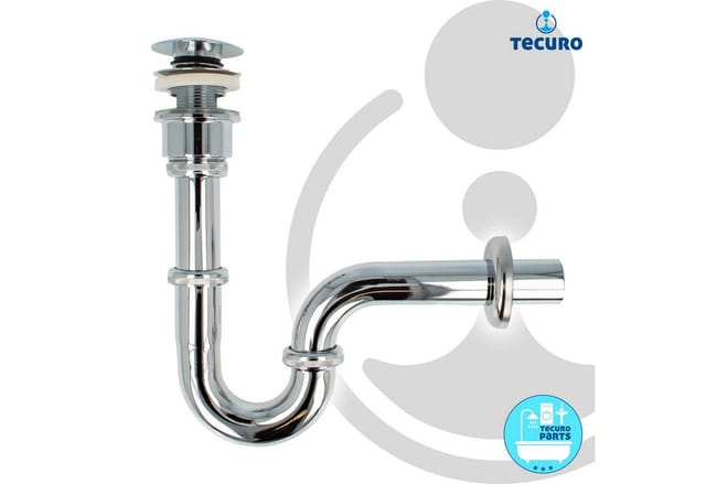 tecuro Siphon Siphon mit Pop Up Ablaufventil verchromt- Set für Waschtisch, (Ablaufventil und Röhrensiphon)