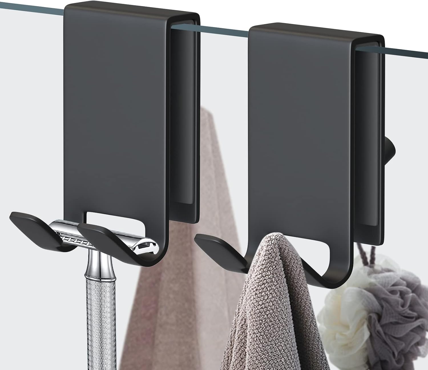 Duschtürhaken, Robuste Edelstahlhaken, Geeignet Für Bademäntel Und Handtücher, Kein Bohren Oder Kleben Erforderlich, 2er-pack, Schwarz.