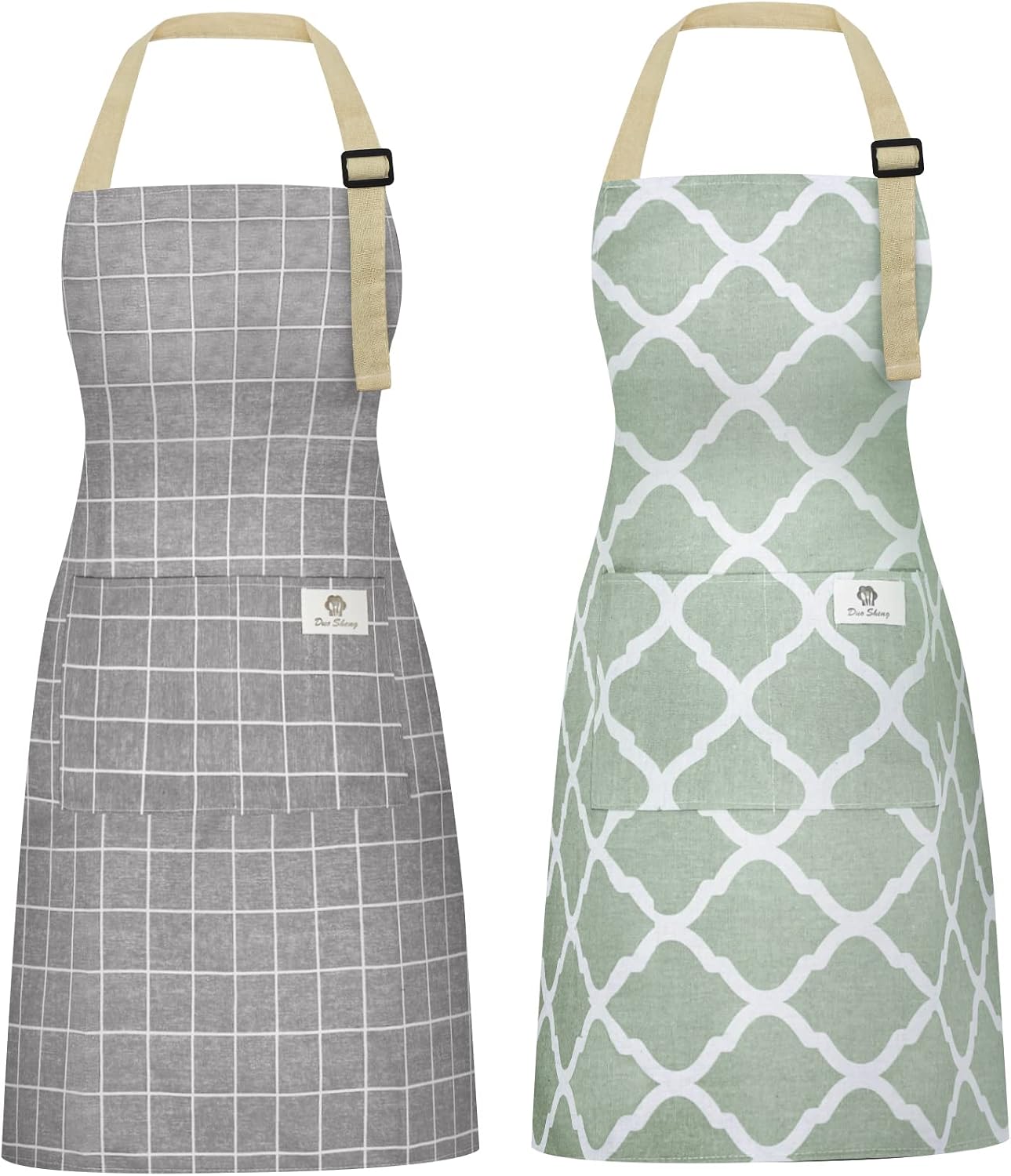 Set Aus Zwei Damenschürzen Mit Taschen, Wasserdichte Küchenschürze Aus Baumwolle Und Leinen, Unisex-kochschürze, Mit Verstellbarem Nackenband Und Langen Ärmeln.