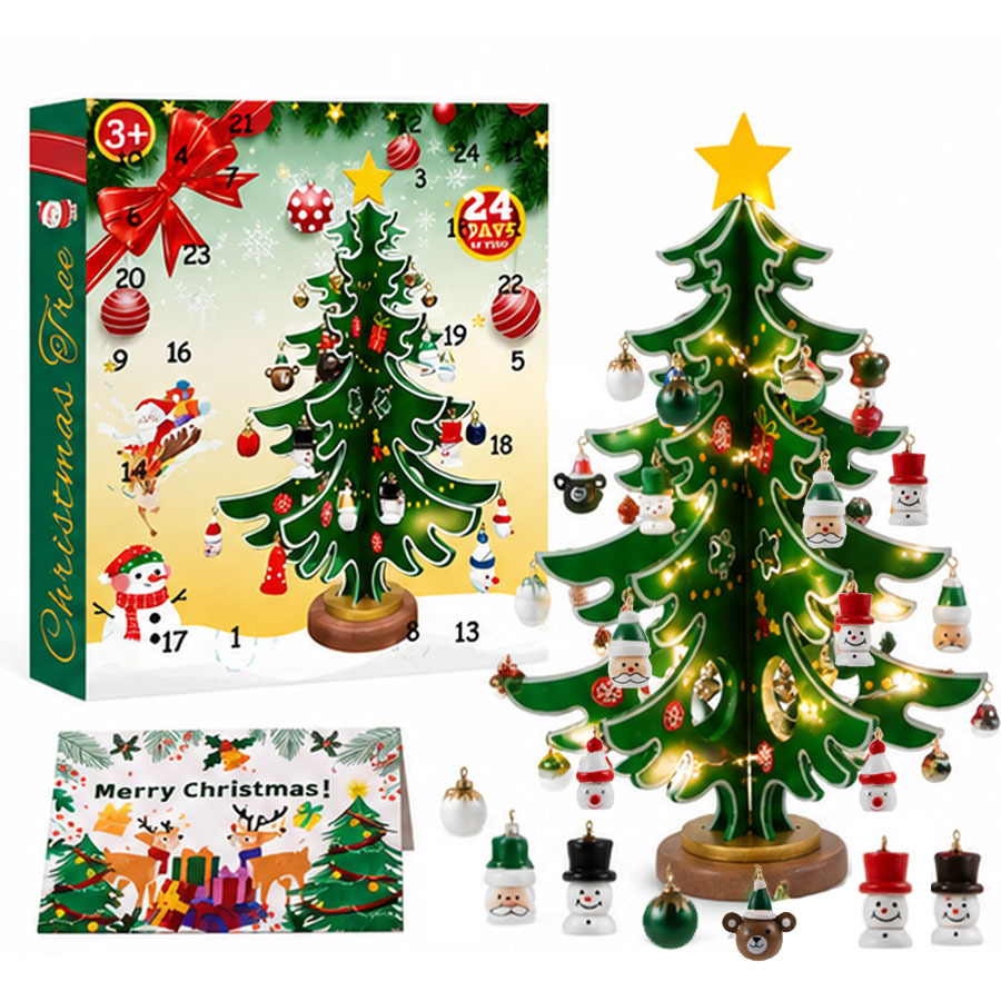 Adventskalender 2026, 24-tägiger Countdown Bis Weihnachten, Weihnachtsbaum Aus Holz