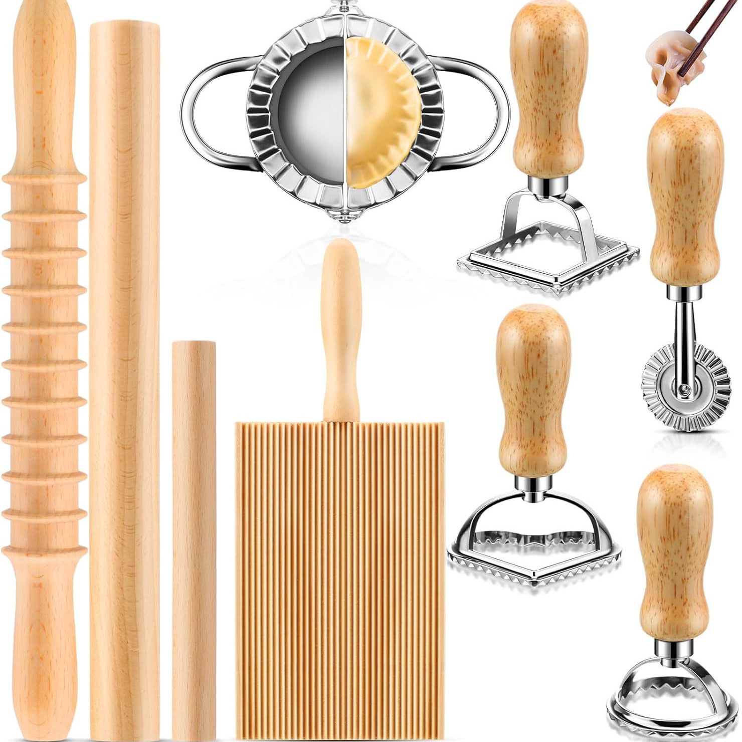 Set Mit 9 Utensilien Zur Herstellung Italienischer Ravioli, Hölzerner Spiral-nudelroller, Pasta- Und Raviolimaschine, Hausgemachtes Kochgeschenk Für Pasta-liebhaber.