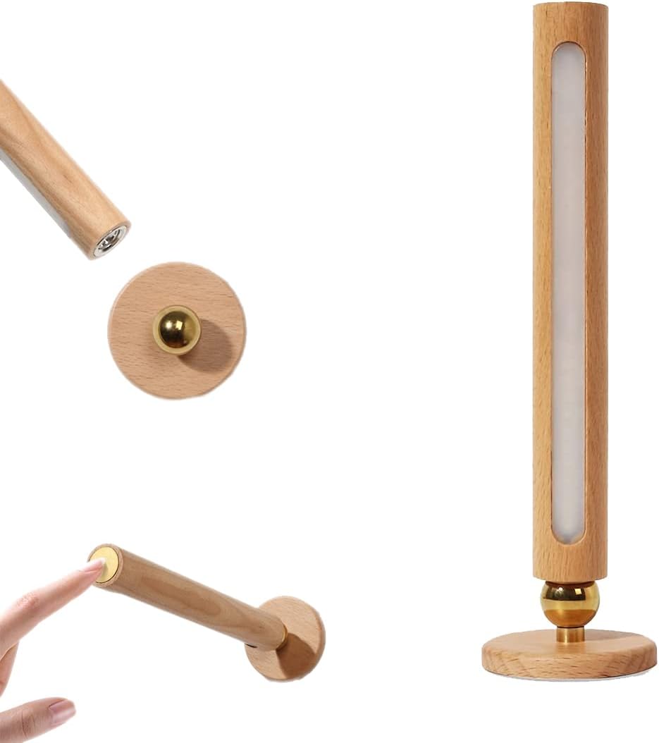 Wiederaufladbare Magnetische Nachttischlampe Aus Holz, Led-nachtlicht Fürs Schlafzimmer, Berührungsempfindliche Wandleuchte Mit Einstellbarer Helligkeit, Um 360° Drehbare Kleiderschrankleuchte