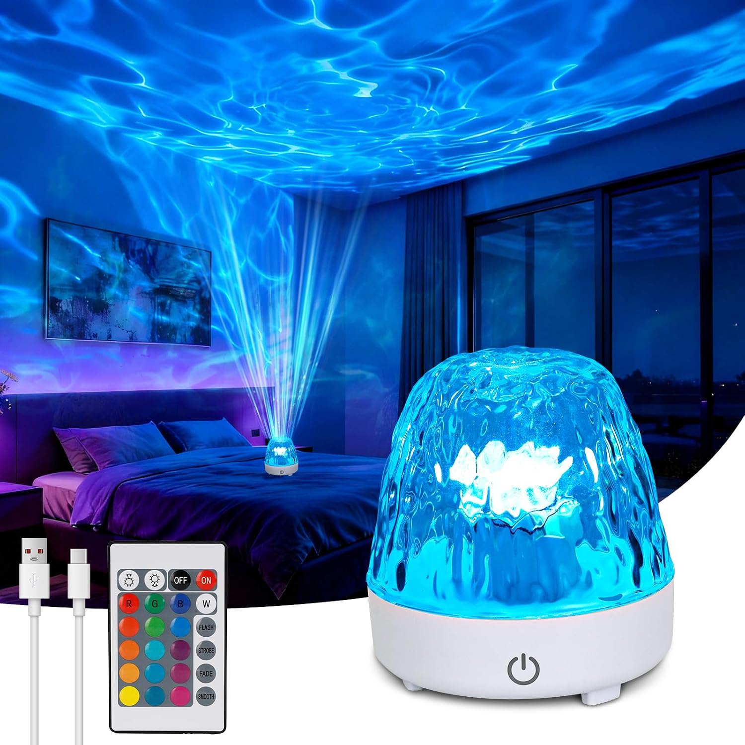 Sternenklares Nachtlicht Mit 16 Farben Und Einstellbarer Helligkeit, Wiederaufladbare Projektionslampe Mit Ozeanmotiv, Sensorlampe Mit Fernbedienung, Ozeanprojektor.