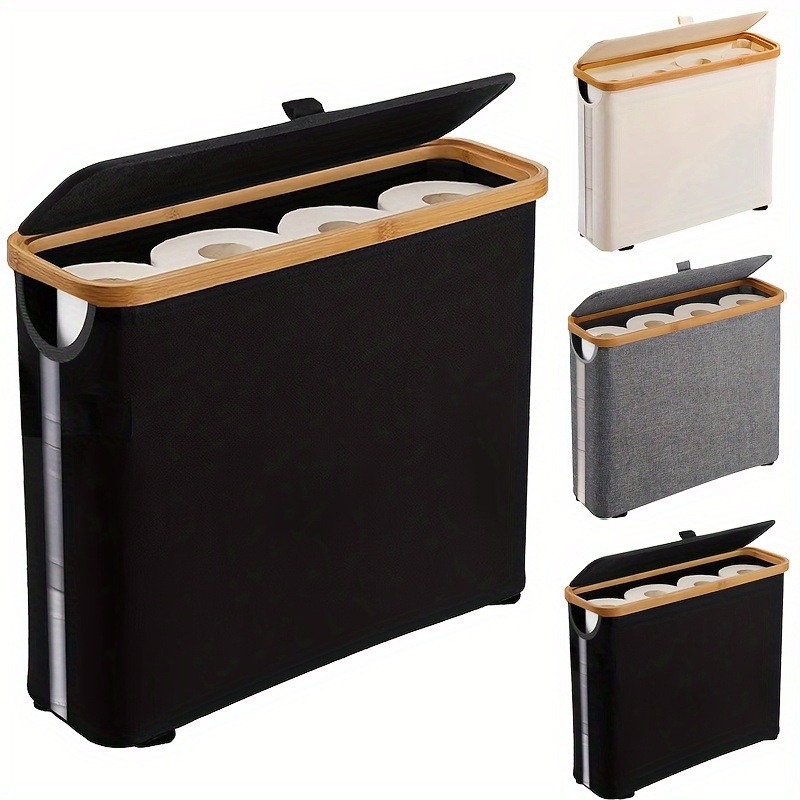 Toilettenpapier-organizer Mit Deckel, Sichtbarem Taschentuchfach, Faltbarem Rollenhalter, Bambus-design, Geeignet Für Badezimmer-schminktisch/waschtisch.