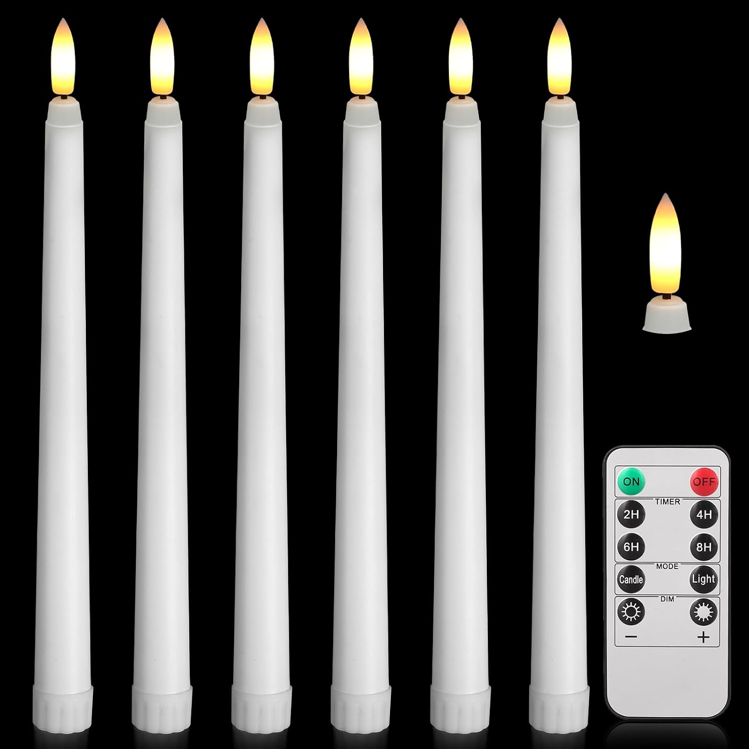 Flammenlose Led-kegelkerzen, 6er-pack, Mit Fernbedienung, Blinkmodus, Weiß.