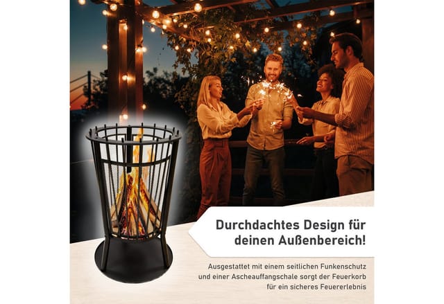 Lemodo Feuerkorb mit Grillgitter, Robuste Feuerschale H: 68cm mit Funkenschutz, LxBxH:40x40x65, Stahl, mit Grillrost