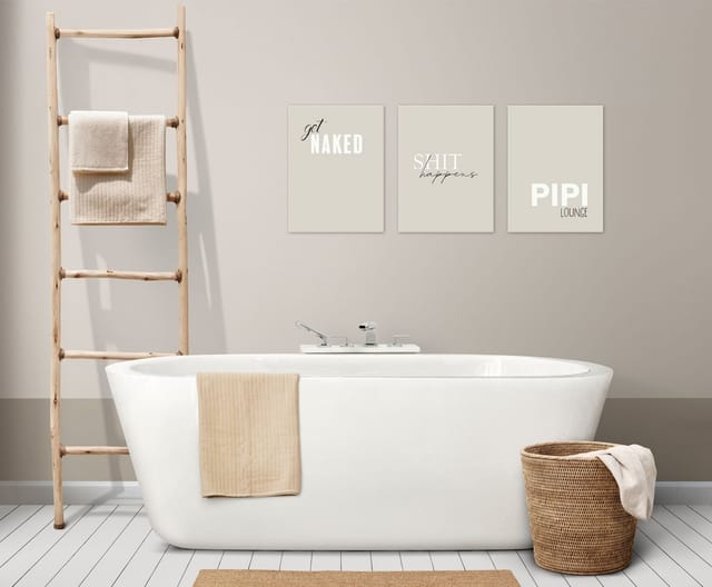 artissimo Mehrteilige Bilder Bilderset 3er-Set, Deko Bad / Badezimmer, beige weiß, Bilder Sprüche, Badezimmerbild: Sprüche Bad