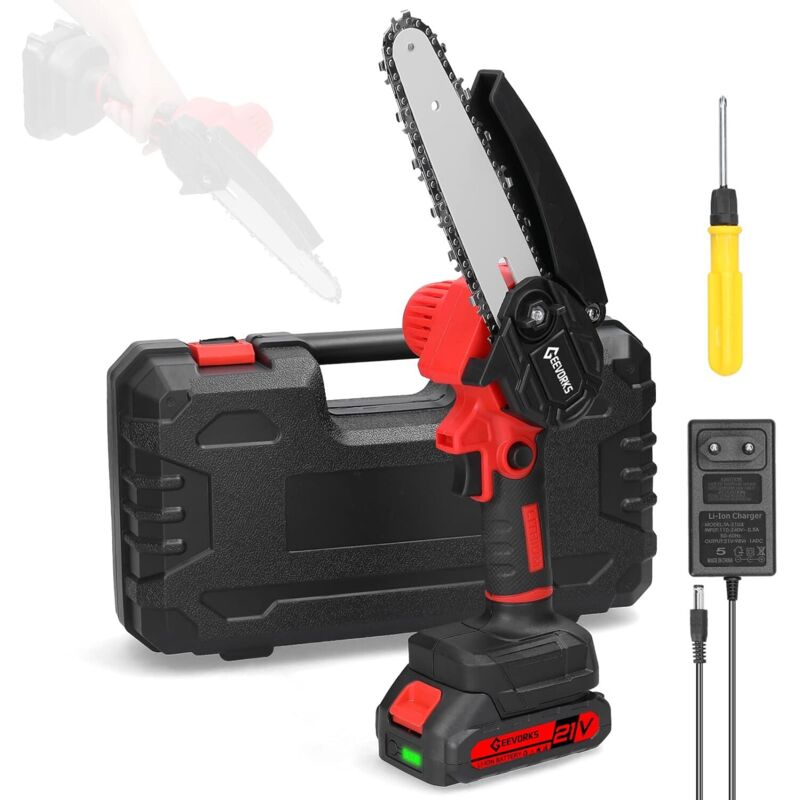 Mini-akku-kettensäge, 15 Cm (6 Zoll), 1300 Mah Akku-elektro-kettensäge Mit Astschere Für Garten- Und Heimwerkerprojekte.
