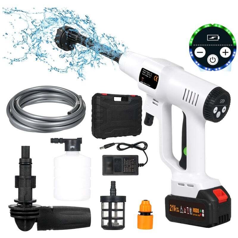 21-v-akku-hochdruckreiniger – 725 Psi – 10 L/min – 6 Düsen – 2 X 18000 Mah Akkus – Für Auto- Und Gartenreinigung – 1500 Mah