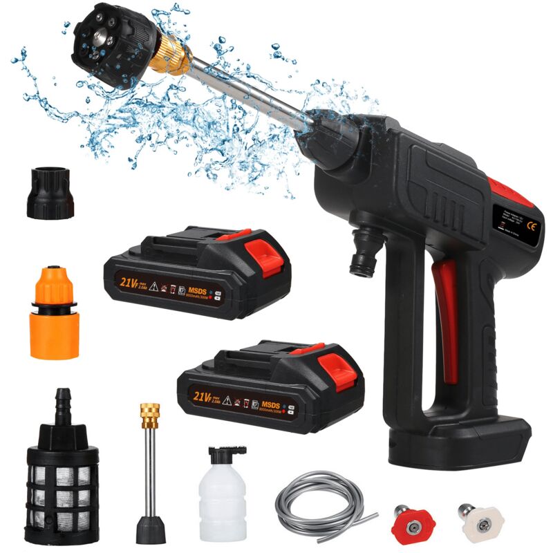 21v Akku-hochdruckreiniger, Max. 60 Bar, Tragbar Und Kabellos, Mit 2 Akkus Und Zubehörset, Ideal Für Die Reinigung Von Terrassen, Gärten Und Autos.