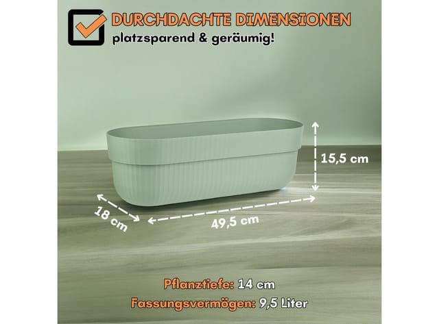 Engelland Blumenkasten mit Wasserspeicher/Drainagesystem und Abstandshalter (Vorteils-Set, 1 St), Blumentopf, 50 cm, PP-Kunststoff, Balkonkasten, länglich, formstabil